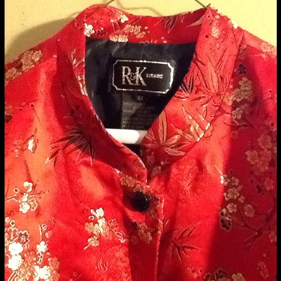 Sold...R K silk brocade Asian style jacket red 2x - Picture 1 of 3