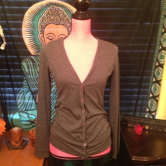 Dark grey cardigan with rose print lace back - Picture 1 of 4