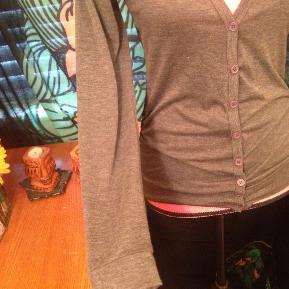 Dark grey cardigan with rose print lace back - Picture 4 of 4