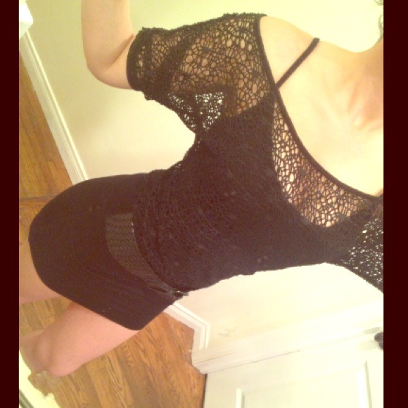 Black knitted dress with attached front belt