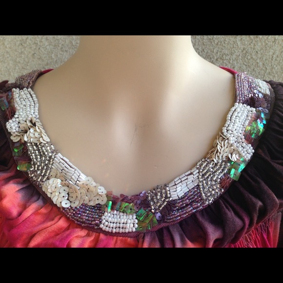 Tied Dyed Shirt With Beaded Collard - Picture 2 of 4