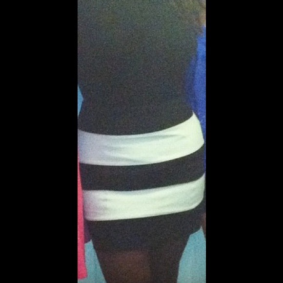 Black and White Striped Mini Skirt