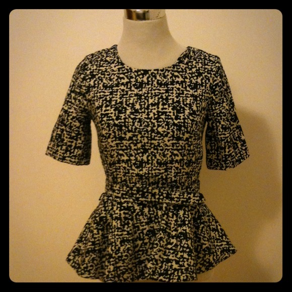 Zara jacquard peplum belted top