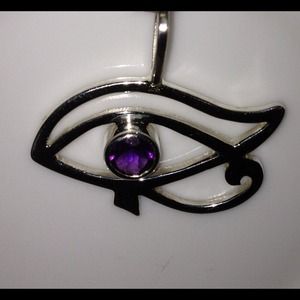 silver Eye of Horus pendant with Amethyst stone