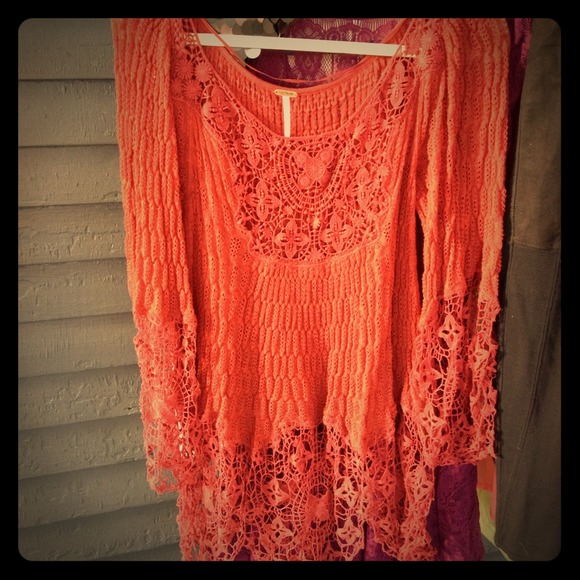 Burgundy Free People crochet sweater