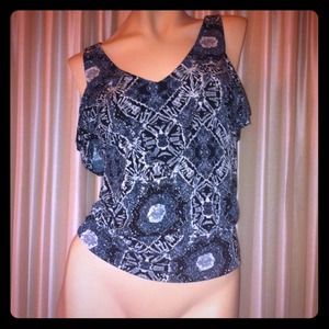 TRIBAL PRINT WITH SHOULDER CUTOUT DRESS SHIRT