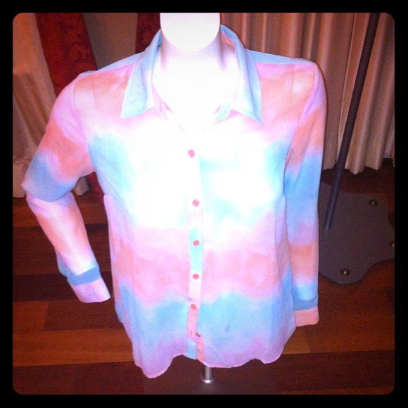 COTTO CANDY TIE DYE TOP FOREVER 21 BUTTON UP SHEER
