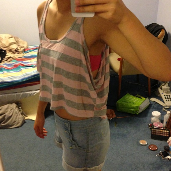 Pink/Grey Striped Crop Tank - Picture 2 of 3