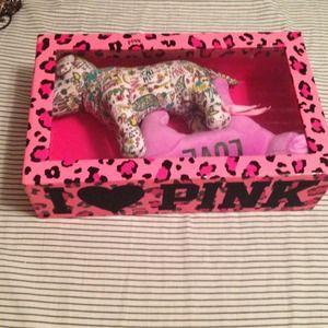 Pink plush dogs in I <3 pink box
