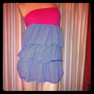 NAUTICAL FUNKY POP OF COLOR RUFFLED DRESS