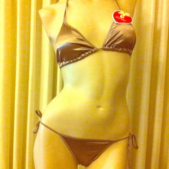 NUTTY BROWN COLORED METALLIC PADDED BATHING SUIT!!