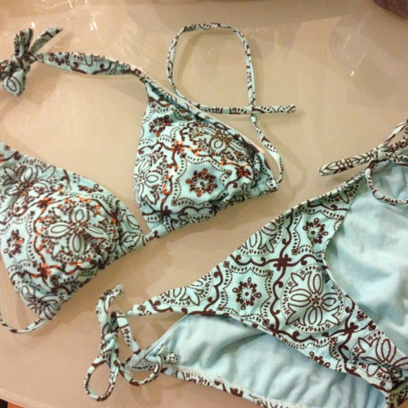 Aqua/Brown Beaded Bikini!