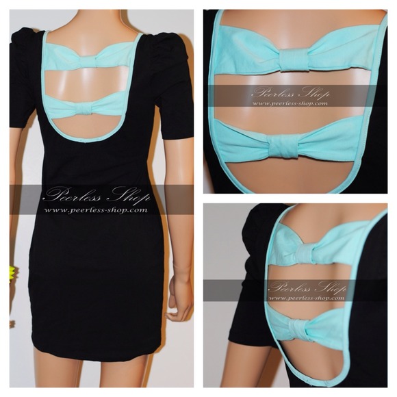 Black simple,yet sexy dress w/mint bow at the back - Picture 2 of 4