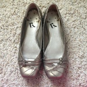 Metallic pewter studded ballet flats