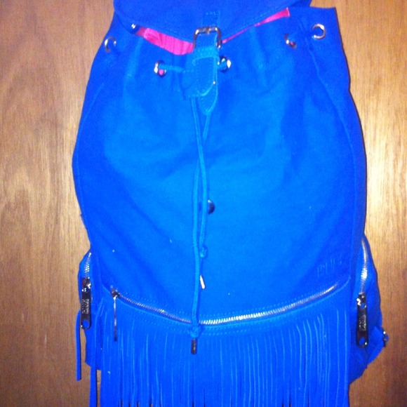 Victoria's Secret blue fringe backpack.