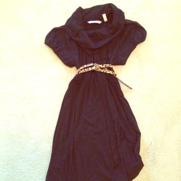 Cowl neck black dress...belt not included