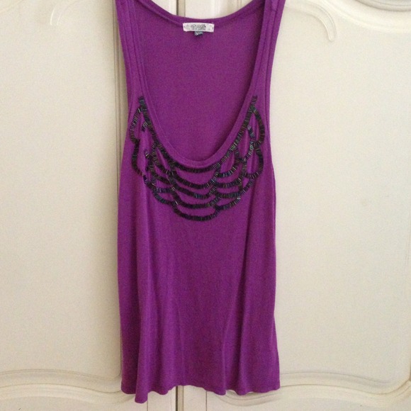 Violet flower beaded tank