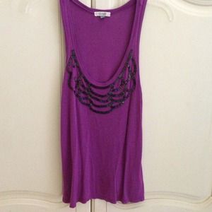 Violet flower beaded tank