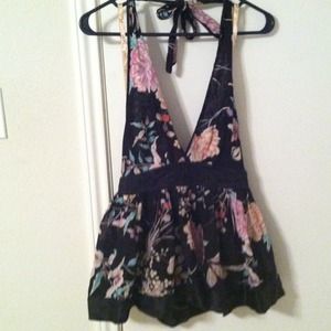 Dressy black with floral print halter top