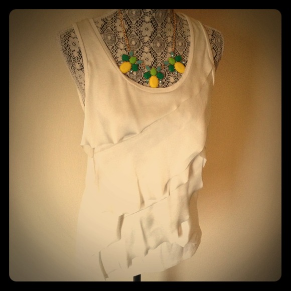 Ann Taylor Silk Front Ruffle Top