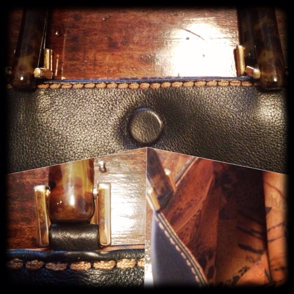 CLOSING SALE Italian Leather Tortoise Handle Tote - Picture 4 of 5