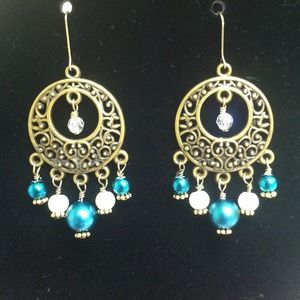 Handmade gold tone chandelier earrings