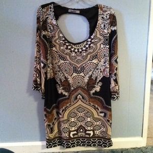 Brown black white tan print classy dress!
