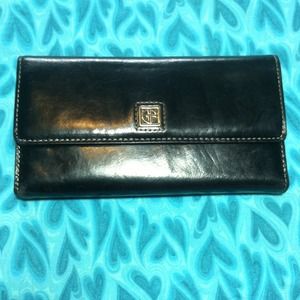 Black leather clutch.