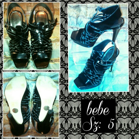 bebe Black Gladiator Platform Heels