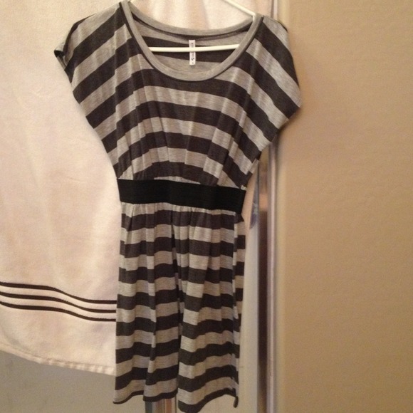 Gray and black striped maxi dress