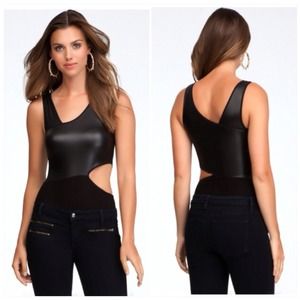 ⬇️BEBE Asymmetric leatherette bodysuit⬇️