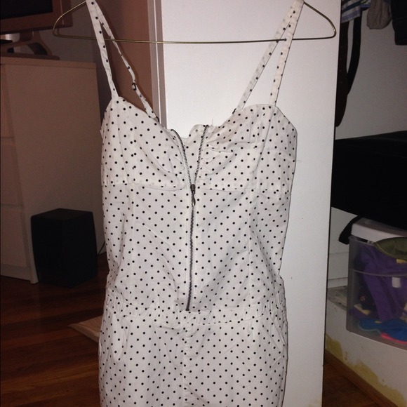 Black and white polka dot romper