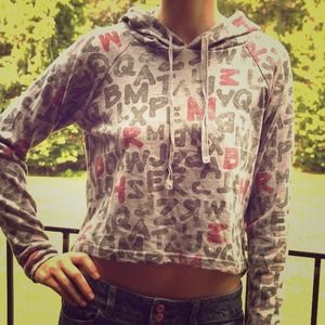 Heather Gray Cropped Alphabet Hoodie (Size Medium)