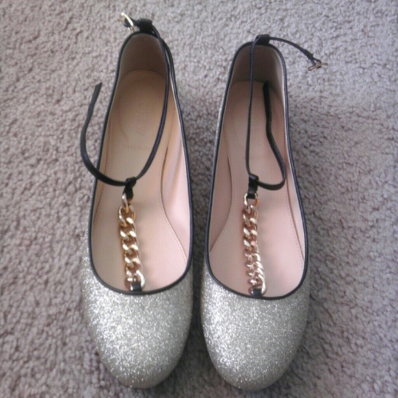 J.Crew Gold Glitter and Chain Flats