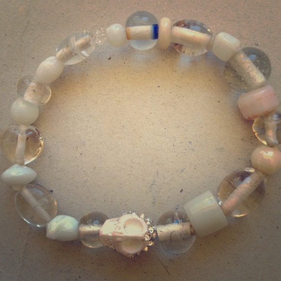 Rhinestone white skull bracelet