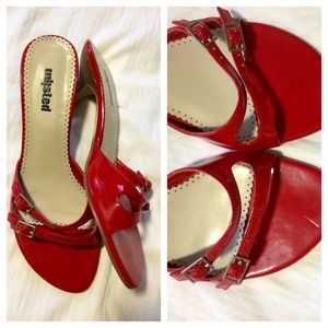 Red strappy kitten heels