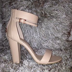 New stylish high heel sandals beige nude color