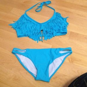 Turquoise fringe bathing suit!