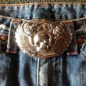 REDUCED! Skull with Wings and Roses Belt Buckle
