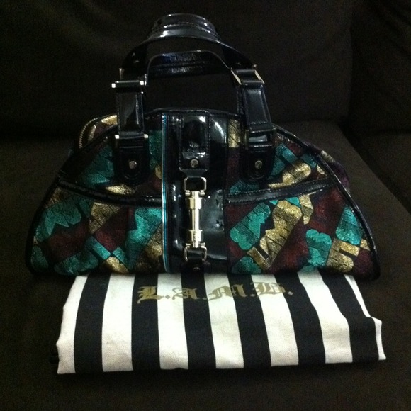 L.A.M.B Jill Black Rock Metallic handbag