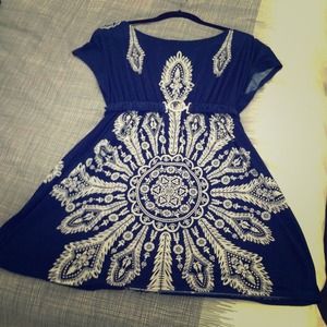 royal blue & white henna patterned dress