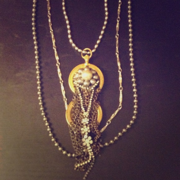 Subversive silver toned statement necklace, beaded