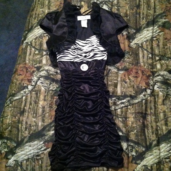 Zebra print dress & black cove up.