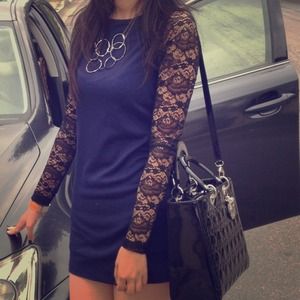 Blue+ flower Lace dress.