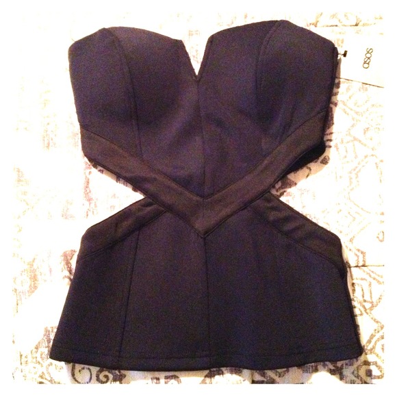 Asos Navy Blue/Black Trim Cut Out Strapless Top