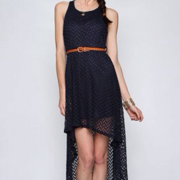 Textured lace chevron dress with high-low hem