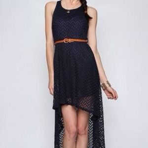 Textured lace chevron dress with high-low hem