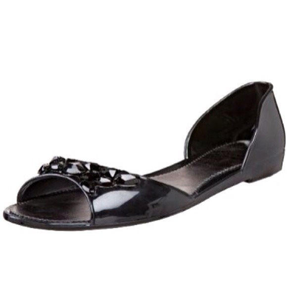 Stuart Weitzman D'orsay Peep Toe Jelly Flats Black - Picture 2 of 2