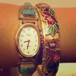 Vintage Timex Quartz Turqoise 12k G.F.