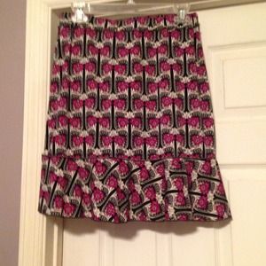 Fuchsia and black print skirt and corset